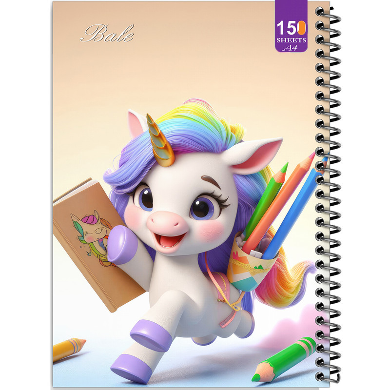 دفتر نقاشی 150 برگ انتشارات بله مدل رحلی طرح فانتزی اسب تک شاخ خوشحال کد A4-P228