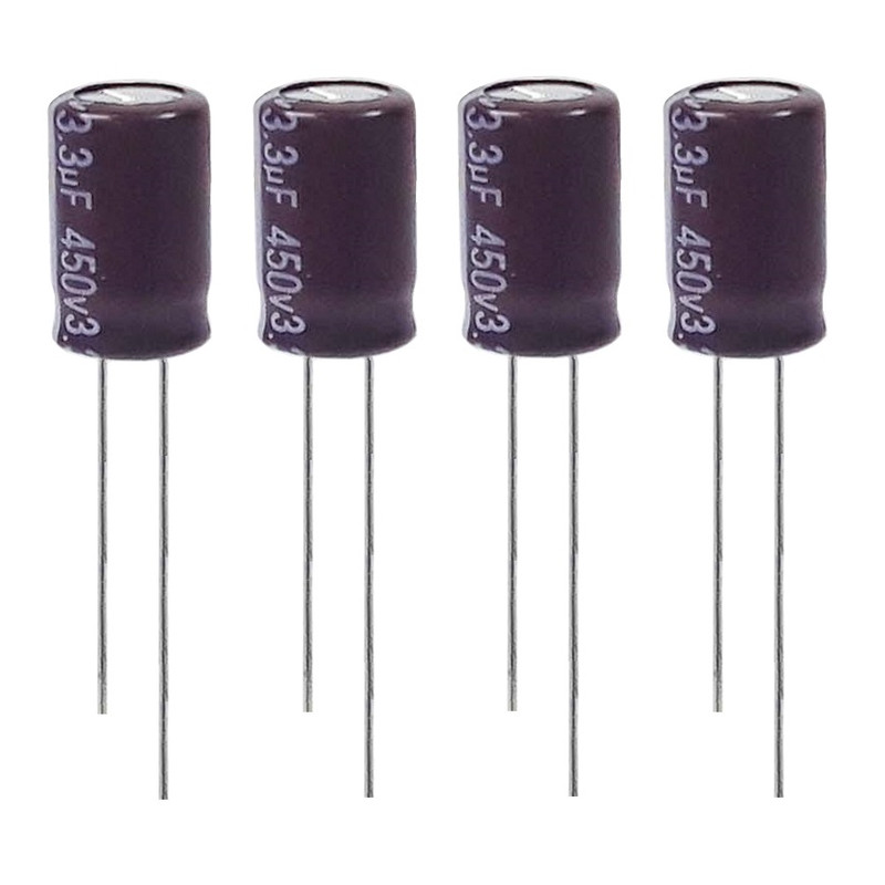 خازن الکترولیت 3.3 میکروفاراد 450 ولت آکسبوم مدل TEC-330450 بسته 4 عددی