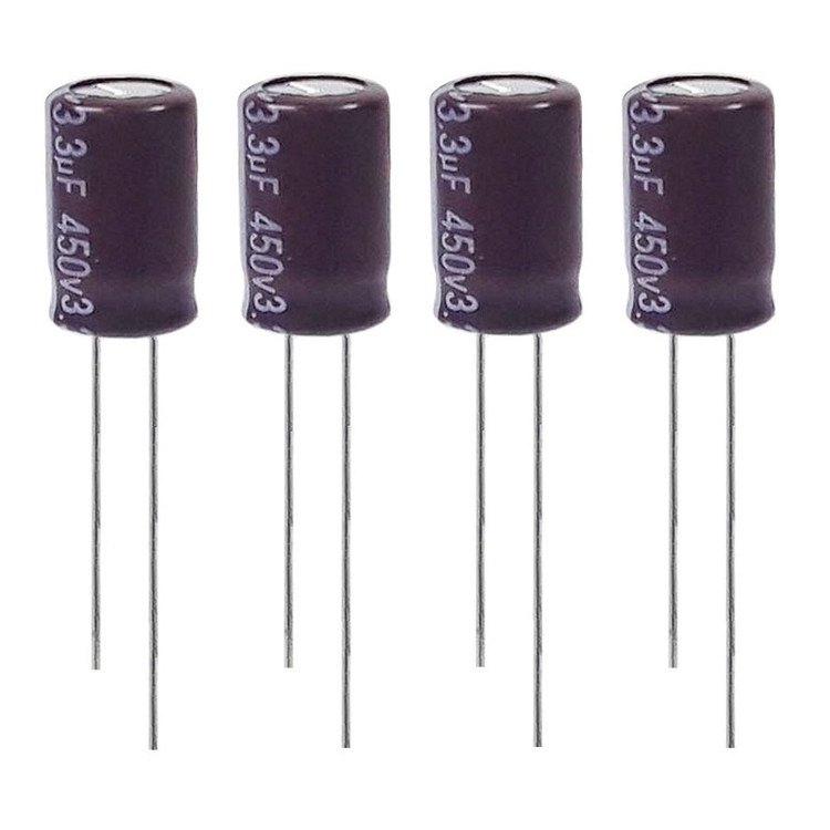 خازن الکترولیت 3.3 میکروفاراد 450 ولت آکسبوم مدل TEC-330450 بسته 4 عددی