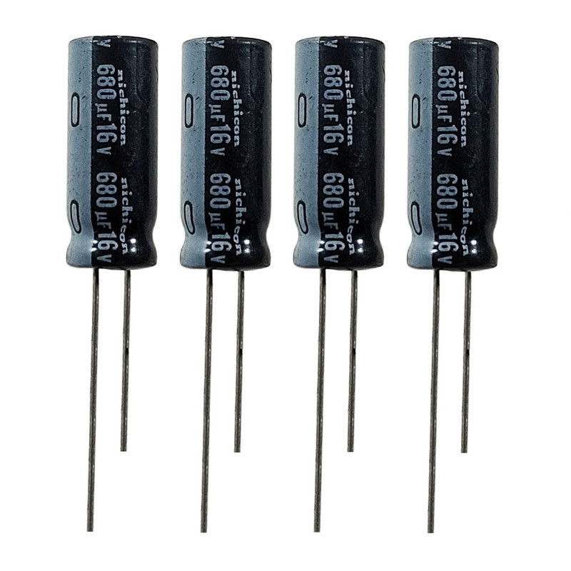 خازن 680 میکروفاراد 16 ولت نیچیکون مدل SK-68016 بسته 4 عددی