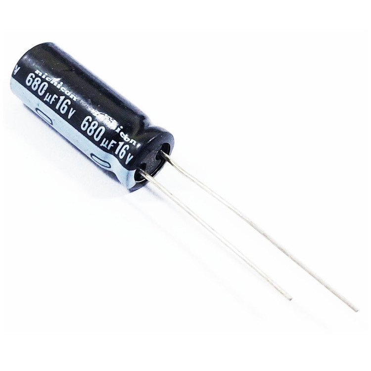 خازن 680 میکروفاراد 16 ولت نیچیکون مدل SK-68016 بسته 4 عددی