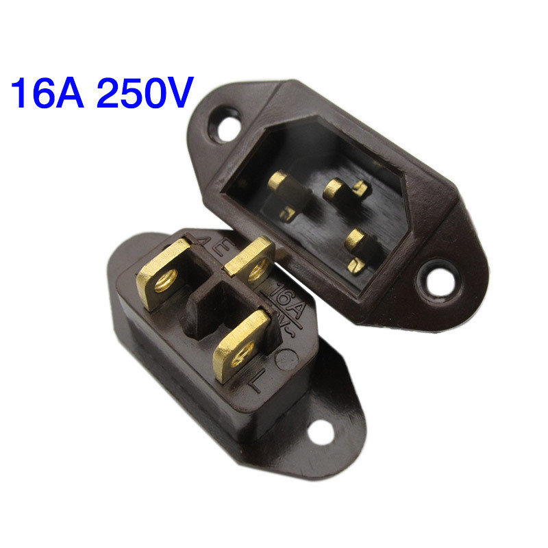 سوکت برق نری 3 پین مدل 16A-250V-Brass بسته 2 عددی