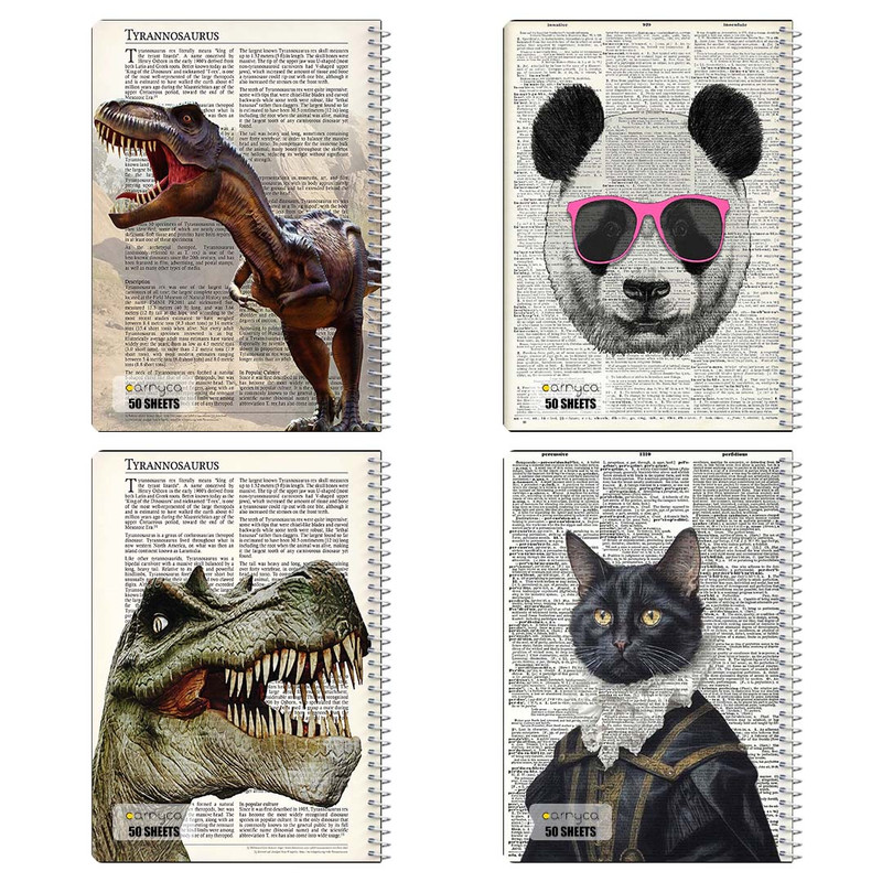 دفتر نقاشی 50 برگ کارنیکا طرح روزنامه وینتج حیوانات Vintage Newspaper Animals کد 60584 مجموعه 4 عددی