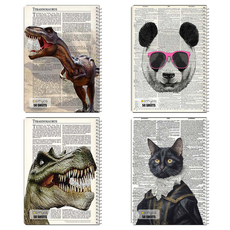 دفتر نقاشی 50 برگ کارنیکا طرح روزنامه وینتج حیوانات Vintage Newspaper Animals کد 60584 مجموعه 4 عددی