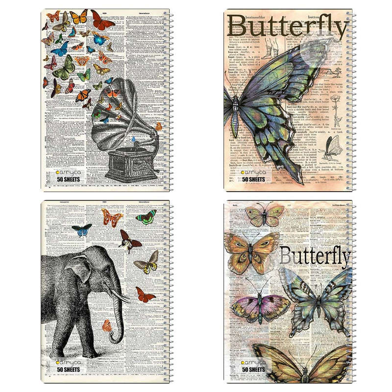 دفتر نقاشی 50 برگ کارنیکا طرح روزنامه وینتج پروانه Vintage Newspaper Butterfly کد 42108 مجموعه 4 عددی