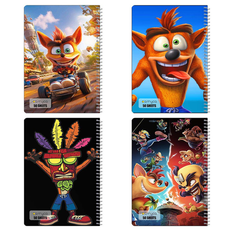 دفتر نقاشی 50 برگ کارنیکا طرح کرش بندیکوت Crash Bandicoot کد 64782 مجموعه 4 عددی