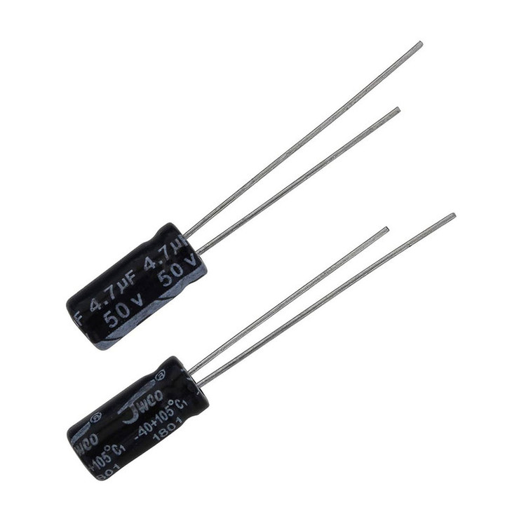 خازن الکترولیت 4.7uf-50V جی دبلیو کو کد Silvana-C02 بسته 100 عددی