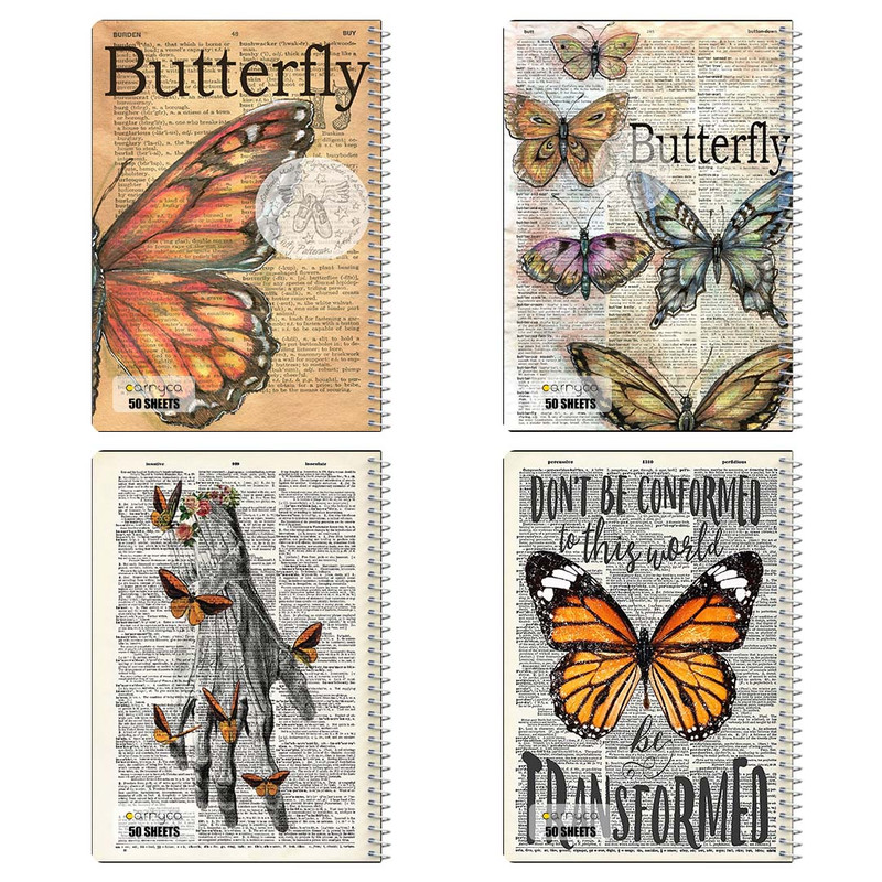 دفتر نقاشی 50 برگ کارنیکا طرح روزنامه وینتج پروانه Vintage Newspaper Butterfly کد 71810 مجموعه 4 عددی