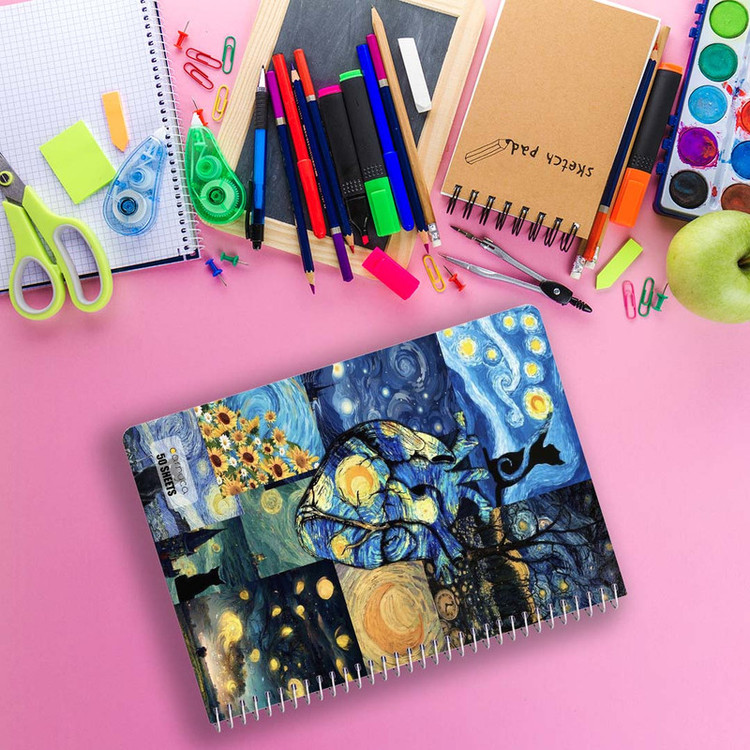 دفتر نقاشی 50 برگ کارنیکا طرح شب پرستاره فانتزی ونگوگ Fantasy Starry Night Van Gogh کد 87078 مجموعه 4 عددی