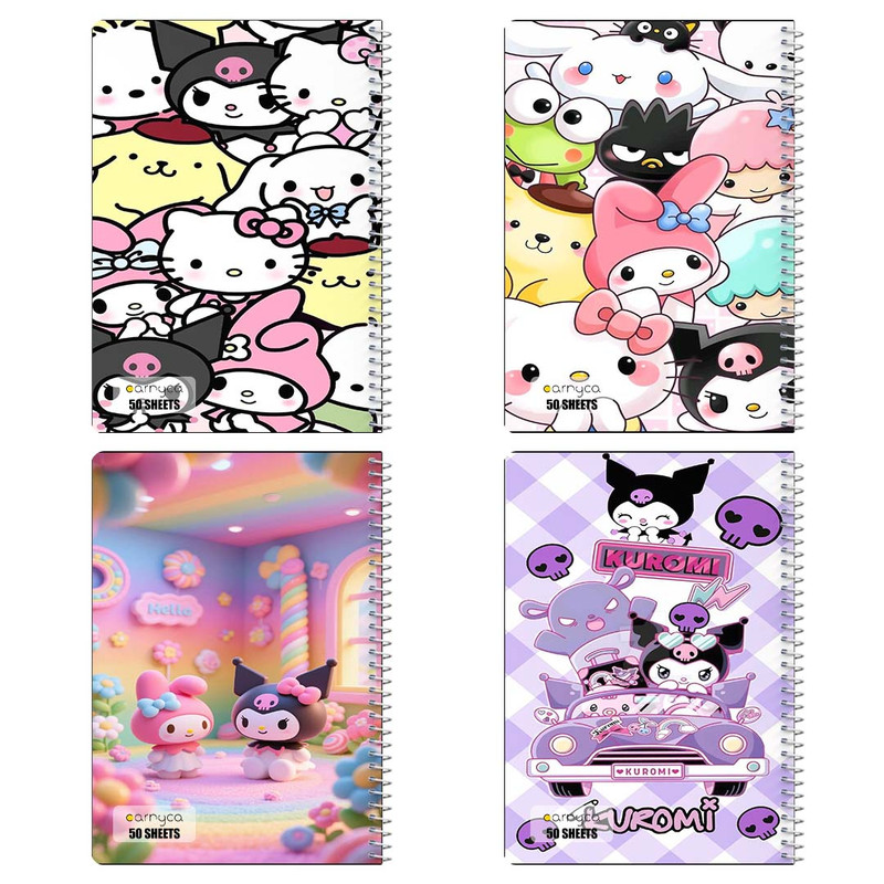 دفتر نقاشی 50 برگ کارنیکا طرح مای ملودی و کورومی My Melody & Kuromi کد 60969 مجموعه 4 عددی