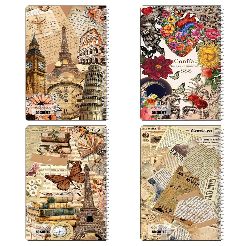 دفتر نقاشی 50 برگ کارنیکا طرح وینتج اسکرپ بوک Vintage Scrapbook کد 42408 مجموعه 4 عددی