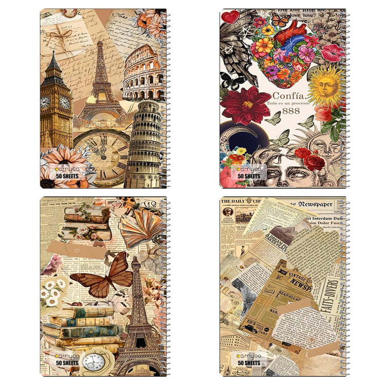 دفتر نقاشی 50 برگ کارنیکا طرح وینتج اسکرپ بوک Vintage Scrapbook کد 42408 مجموعه 4 عددی