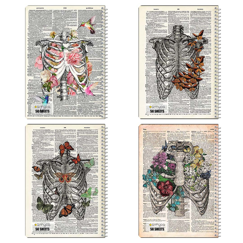 دفتر نقاشی 50 برگ کارنیکا طرح روزنامه وینتج قفسه سینه Vintage Newspaper Chest Anatomy کد 53953 مجموعه 4 عددی