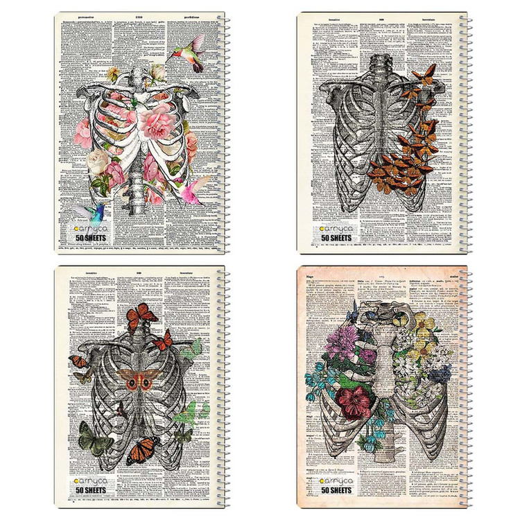 دفتر نقاشی 50 برگ کارنیکا طرح روزنامه وینتج قفسه سینه Vintage Newspaper Chest Anatomy کد 53953 مجموعه 4 عددی