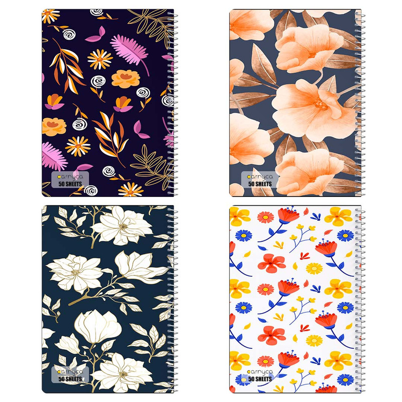 دفتر نقاشی 50 برگ کارنیکا طرح پترن گل‌دار Floral Pattern کد 38186 مجموعه 4 عددی
