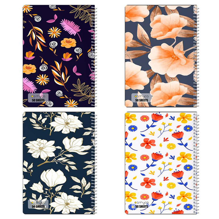 دفتر نقاشی 50 برگ کارنیکا طرح پترن گلدار Floral Pattern کد 38186 مجموعه 4 عددی