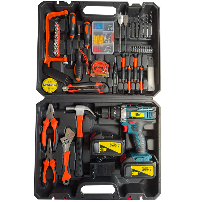 ریل پیچ گوشتی چکشی شارژی 10 میلی متری 212 ولت جاب مدل JB-212 ACCESSORIES مجموعه 199 عددی