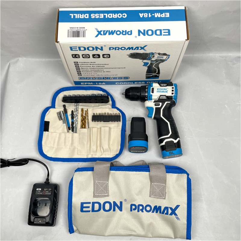 دریل شارژی براشلس سه نظام 10 میلیمتری 18 ولت ادون پرومکس مدل EPM-18V