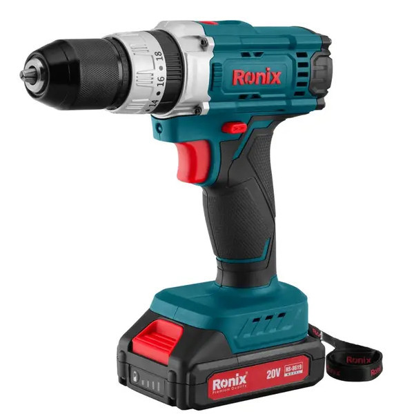 دریل چکشی سه نظام 13 میلیمتری مقاوم 20 ولت رونیکس کد RS-8619 مجموعه 53 عددی