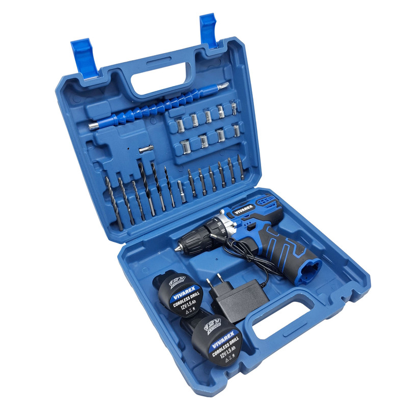 دریل پیچ گوشتی شارژی صنعتی 10 میلی متری 12 ولت ویوارکس مدل VR12V_ 2V کد 02 مجموعه 29 عددی