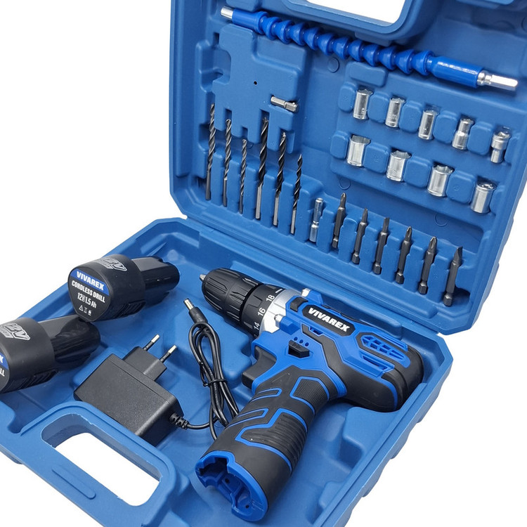 دریل پیچ گوشتی شارژی صنعتی 10 میلی متری 12 ولت ویوارکس مدل VR12V_ 2V کد 02 مجموعه 29 عددی