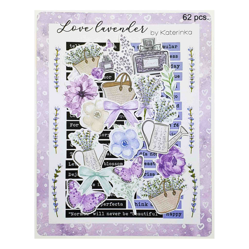 برچسب کاترینکا طرح برش خورده بولت ژورنال و اسکرپ بوک مدل Love lavender بسته 62 عددی