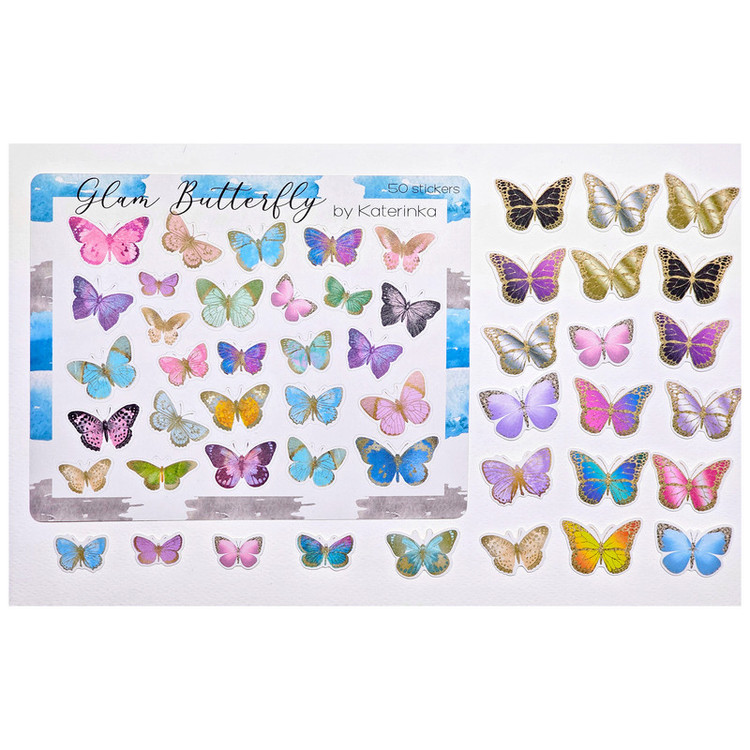 برچسب کاترینکا طرح برش خورده بولت ژورنال و اسکرپ بوک مدل Glam Butterfly بسته 50 عدد