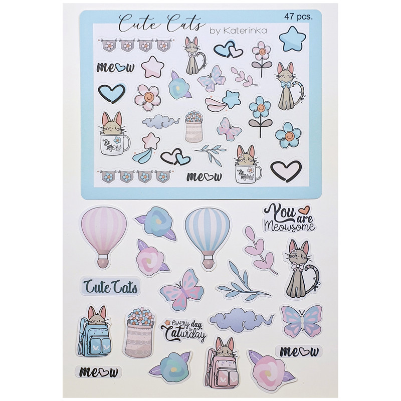 برچسب کاترینکا طرح برش خورده بولت ژورنال و اسکرپ بوک مدل Cute Cats بسته 47 عددی