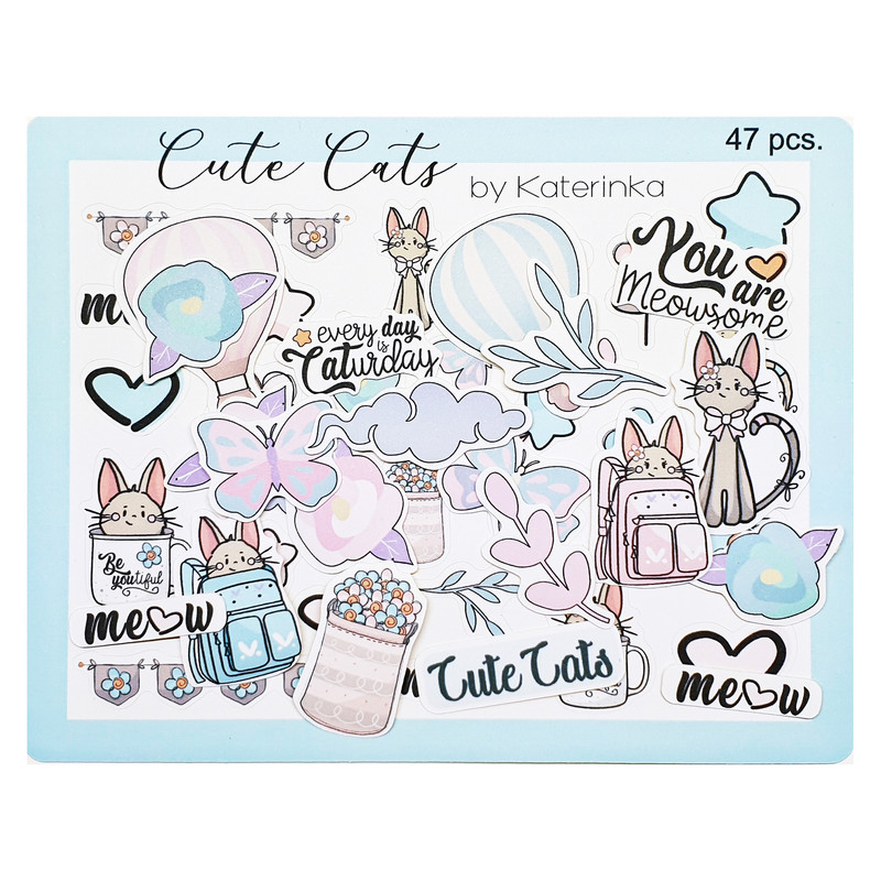 برچسب کاترینکا طرح برش خورده بولت ژورنال و اسکرپ بوک مدل Cute Cats بسته 47 عددی