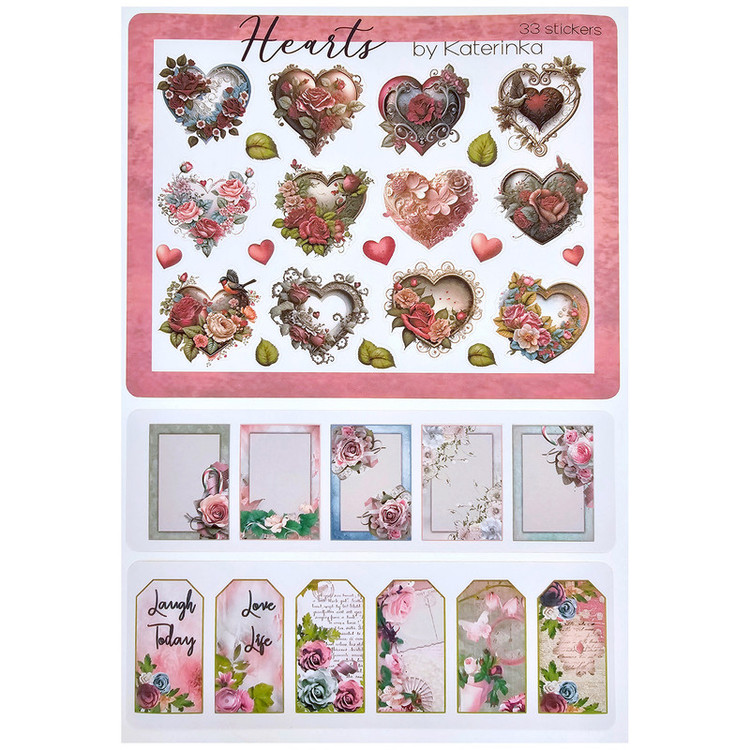 برچسب کاترینکا طرح برش خورده بولت ژورنال و اسکرپ بوک مدل Hearts بسته 33 عددی