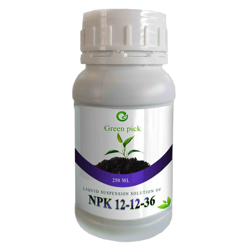 محلول مایع کود پتاس بالا گرین پیک مدل NPK 12 12 36 حجم 250 میلی لیتر