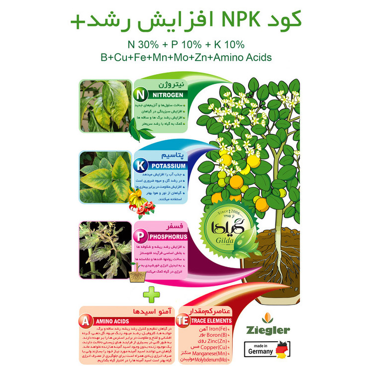 کود کامل NPK افزایش رشد+ گیلدا مدل نیتروژن بالا وزن 25 گرم
