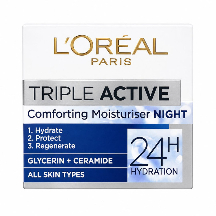 کرم ضد چروک شب لورآل مدل Triple Active Night مناسب برای انواع پوست حجم 50 میلی لیتر