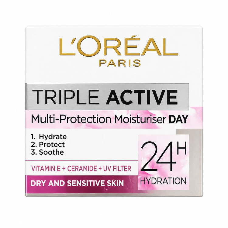 کرم ضد چروک روز لورآل مدل Triple Active Dry Sensitive مناسب برای پوست خشک حجم 50 میلی لیتر
