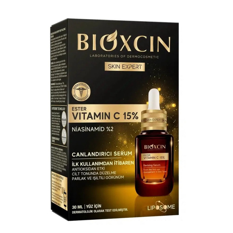 سرم ضد چروک بیوکسین مدل Vitamin C مناسب برای انواع پوست حجم 30 میلی لیتر