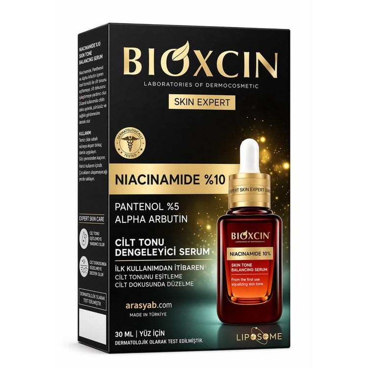 سرم ضد چروک بیوکسین مدل NIACINAMIDE 10% مناسب برای پوست آکنهدار حجم 30 میلی لیتر