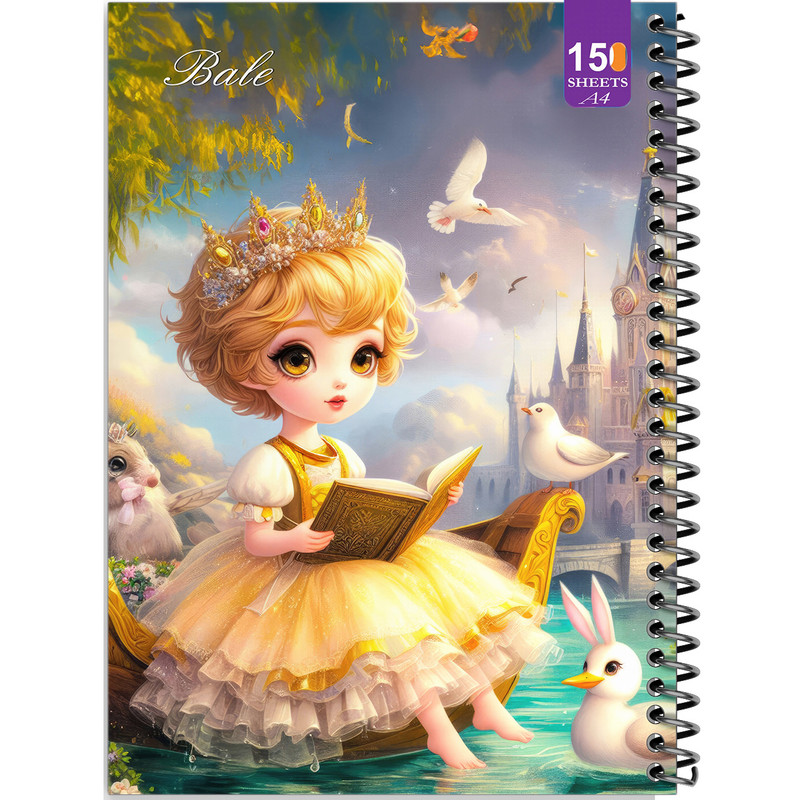 دفتر نقاشی 150 برگ انتشارات بله مدل رحلی طرح فانتزی دختر و پرنده ها کد A4-P67