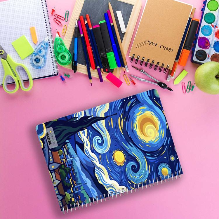 دفتر نقاشی 50 برگ کارنیکا طرح شب پرستاره فانتزی ونگوگ Fantasy Starry Night Van Gogh کد 44318 مجموعه 4 عددی