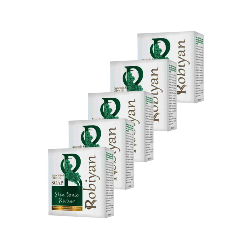 صابون شستشو لایهبردار روبیان مدل آووکادو و روغن زیتون مناسب برای پوست حساس وزن 100 گرم مجموعه 5 عددی