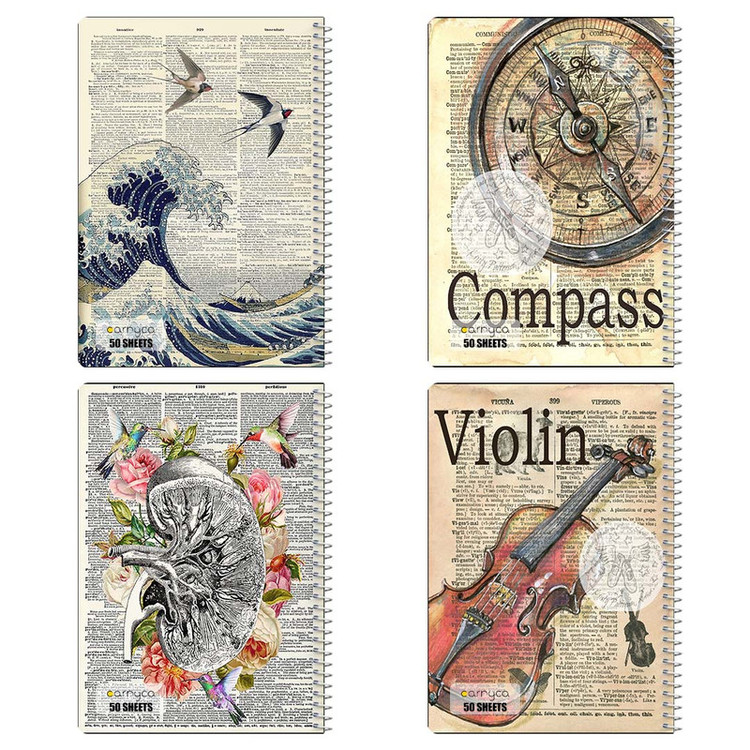 دفتر نقاشی 50 برگ کارنیکا طرح روزنامه وینتج Vintage Newspaper کد 30286 مجموعه 4 عددی