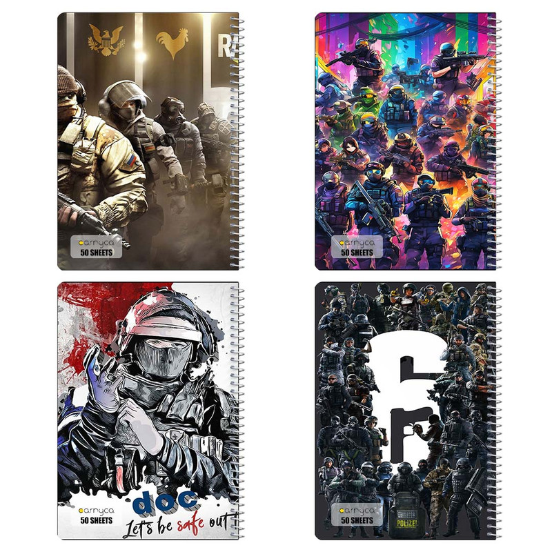 دفتر نقاشی 50 برگ کارنیکا طرح رینبو 6 Rainbow Six Siege کد 28470 مجموعه 4 عددی