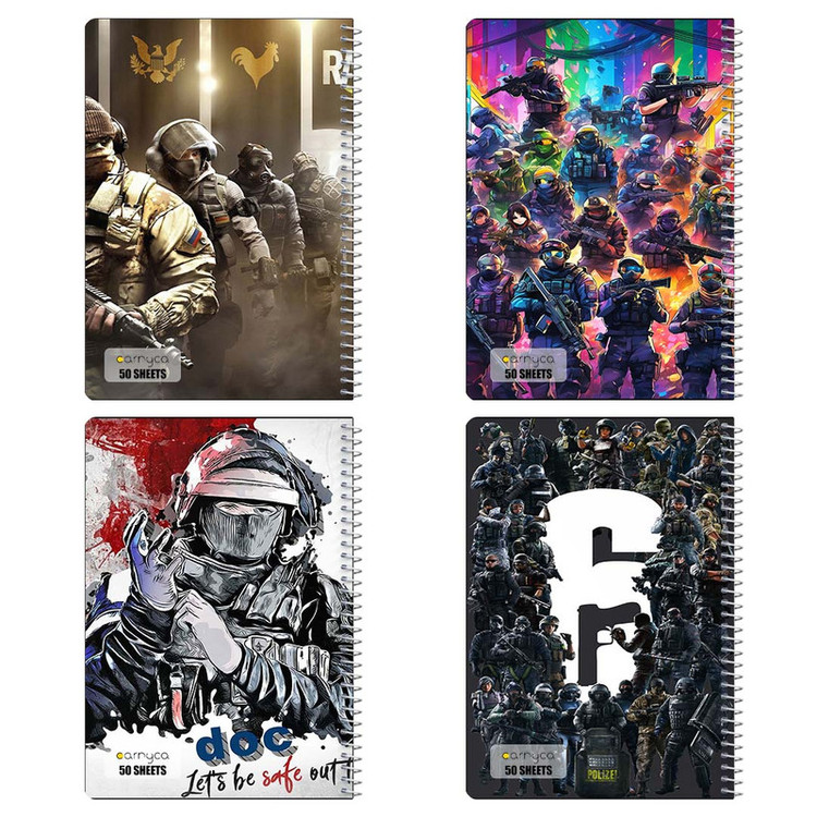 دفتر نقاشی 50 برگ کارنیکا طرح رینبو 6 Rainbow Six Siege کد 28470 مجموعه 4 عددی