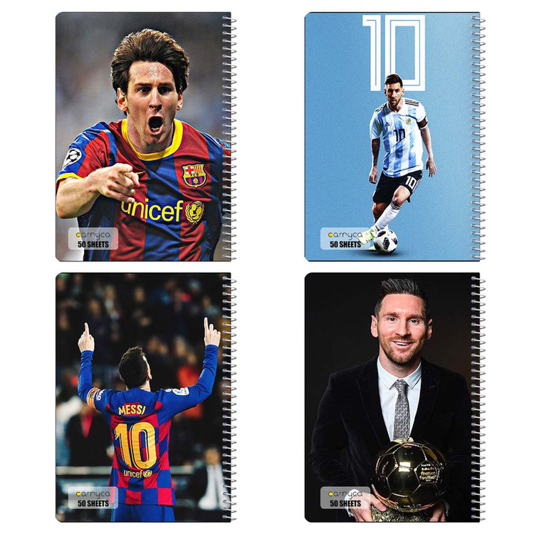 دفتر نقاشی 50 برگ کارنیکا طرح مسی Messi کد 99663 مجموعه 4 عددی