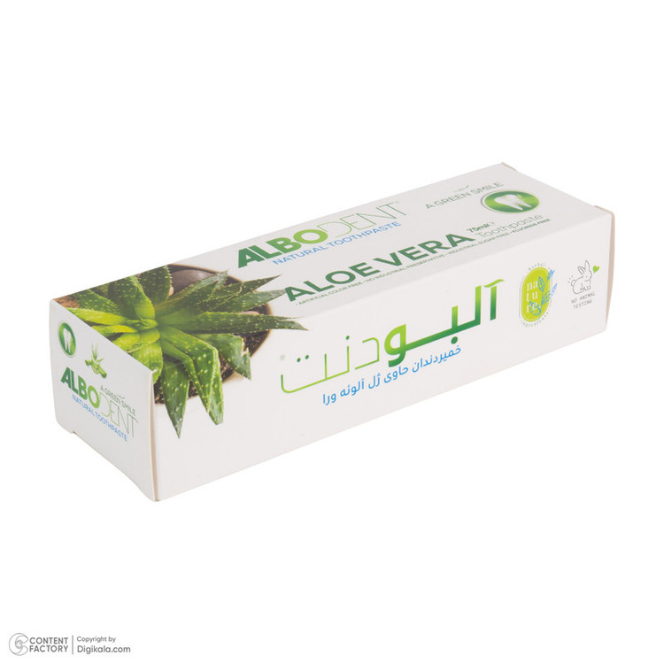 خمیر دندان ضد باکتری آلبودنت مدل Aloe Vera با طعم دارچین مناسب برای همه دندانها وزن 75 گرم