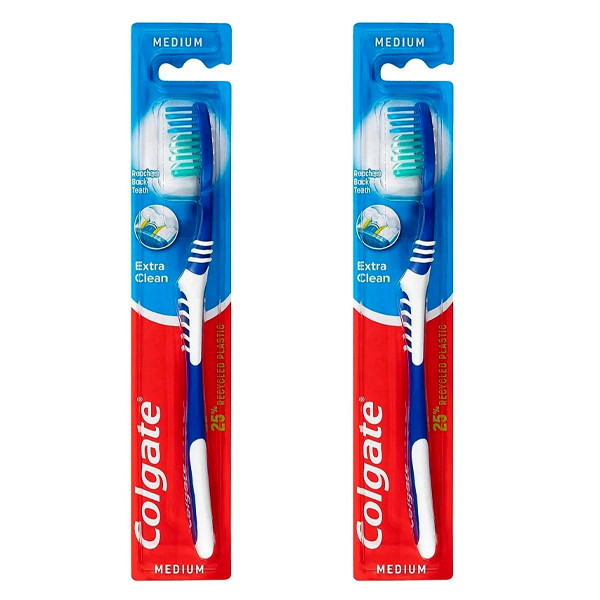 مسواک کلگیت مدل Extra Clean با برس متوسط مناسب برای انواع دندان‌ها بسته 2 عددی