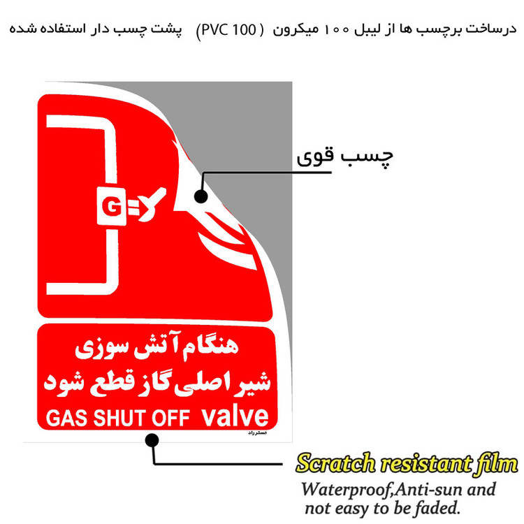 برچسب ایمنی مستر راد طرح هنگام آتش سوزی شیر اصلی گاز قطع شود مدل HSE-OSHA-076