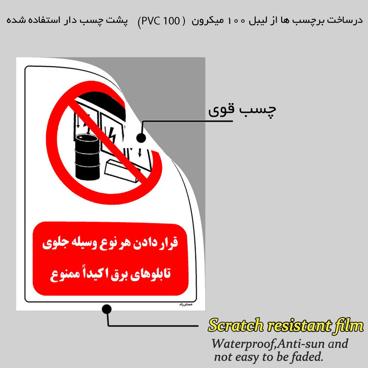 برچسب ایمنی مستر راد طرح قرار دادن هر نوع وسیله جلوی تابلوهای برق اکیدا ممنوع مدل HSE-OSHA-0493