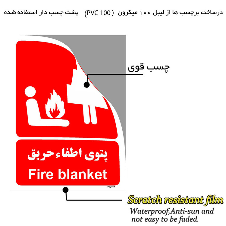 برچسب ایمنی مستر راد طرح پتوی اطفاء حریق مدل HSE-OSHA-051
