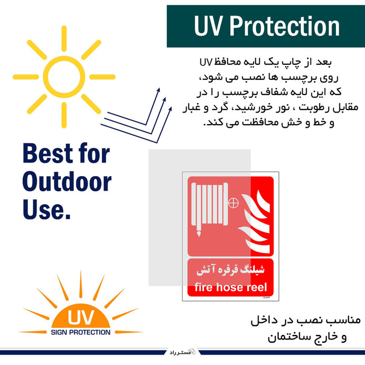 برچسب ایمنی مستر راد طرح شیلنگ قرقره آتش مدل HSE-OSHA-082
