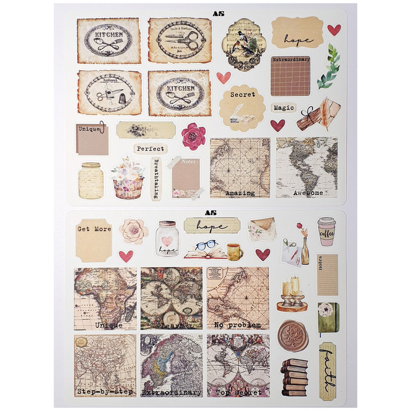 برچسب مدل Vintage Maps طرح بولت ژورنال و اسکرپ بوک کد 49 بسته 2 عددی